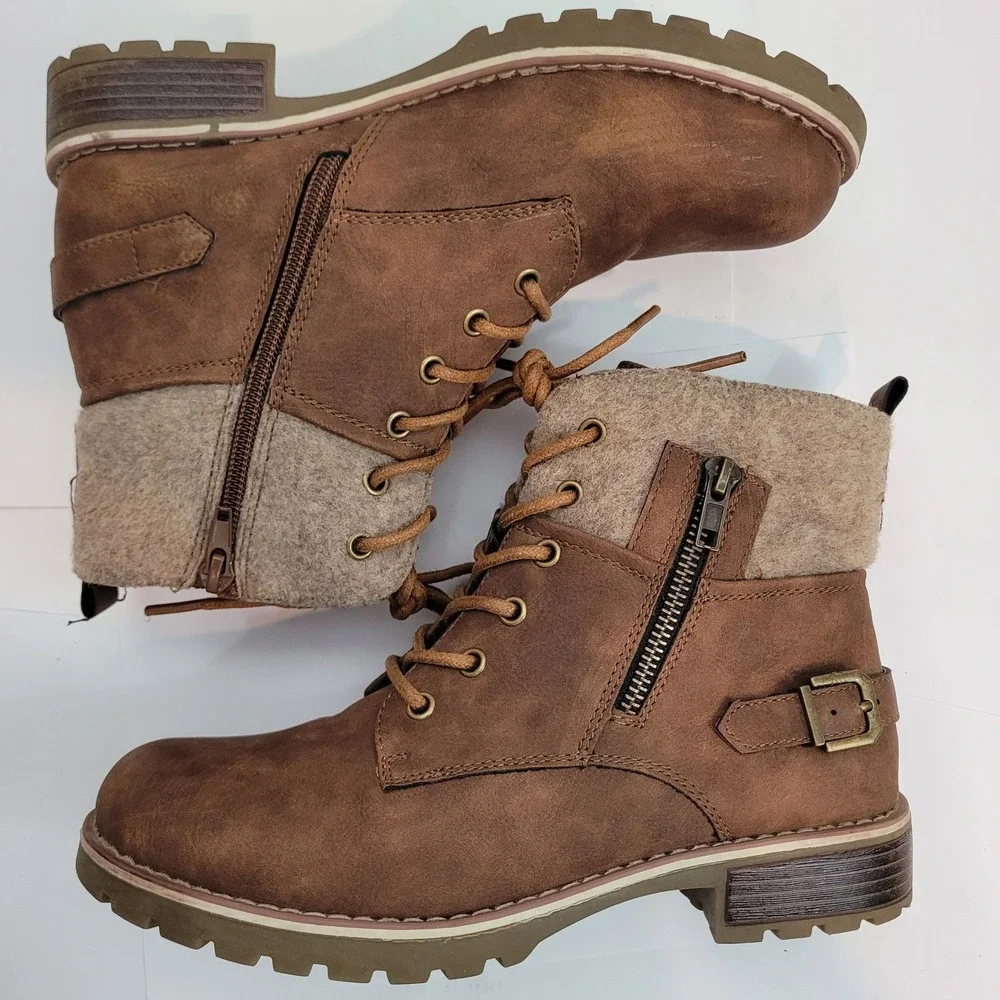 Extreme By Eddie Marc Ankle Boots Womens Brown Felt Collar Stitched Soles Sz 9